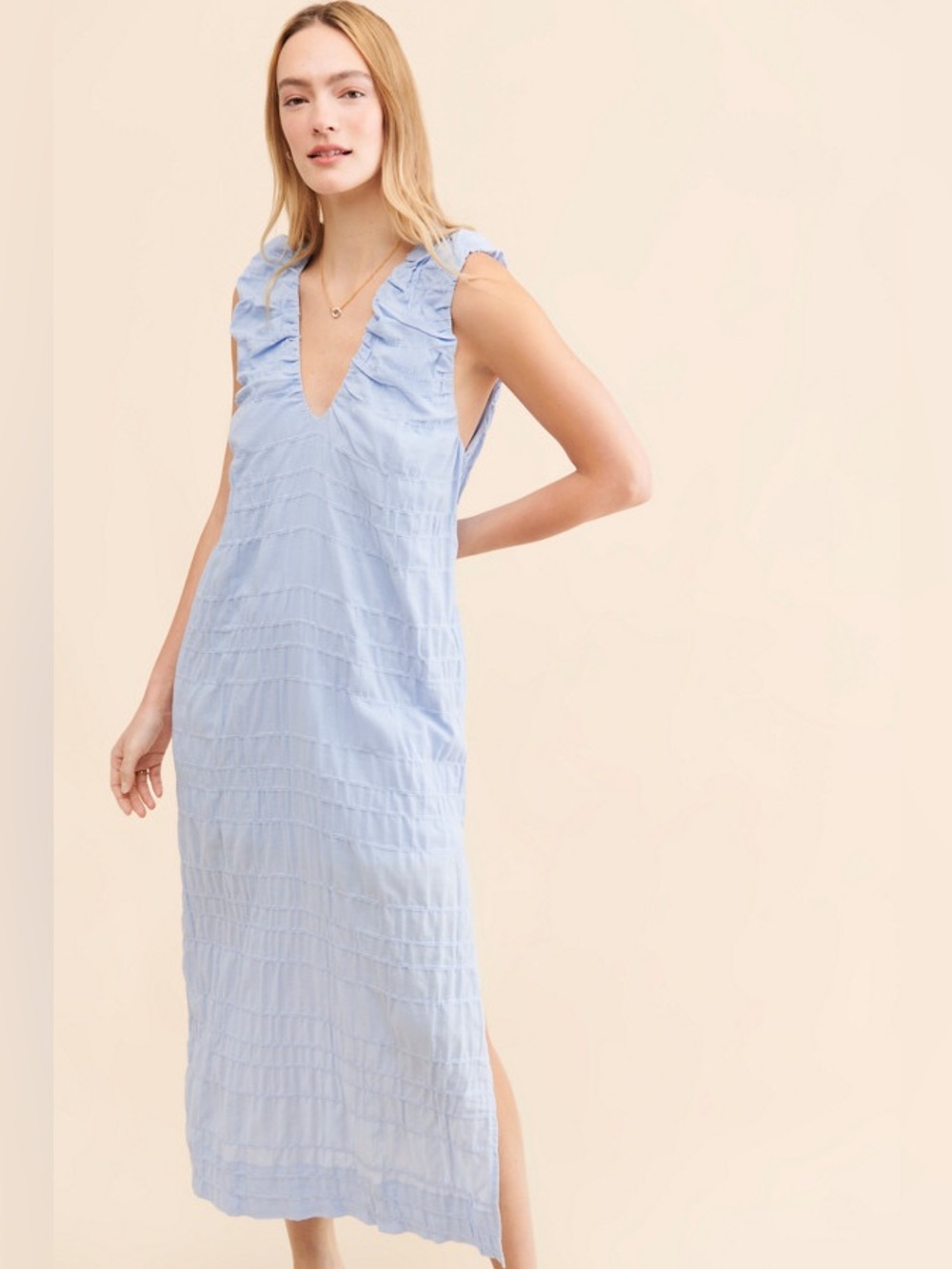 Free People Blue Agatha Midi Dress sz L